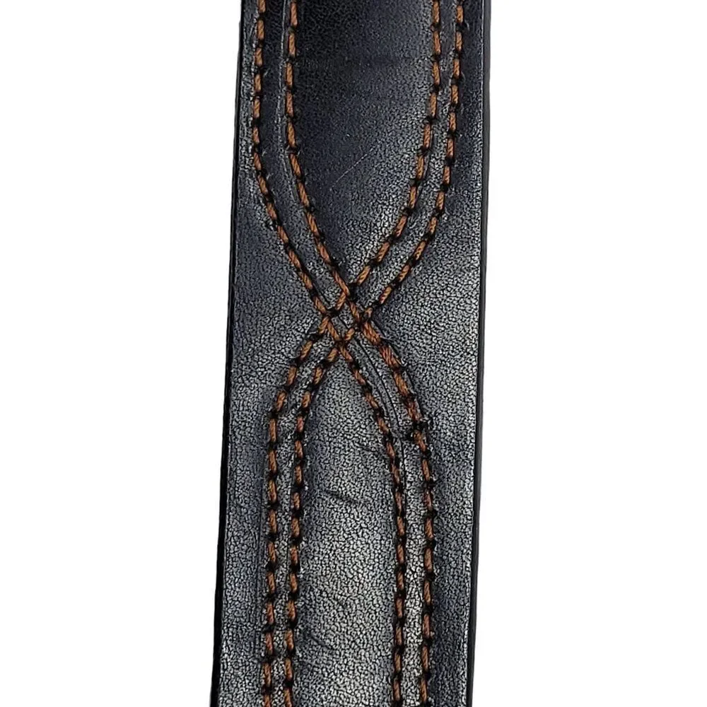 Mens Vintage 80s Scandia Woods Black Leather Belt 40 Western Rust‎ Embroidered